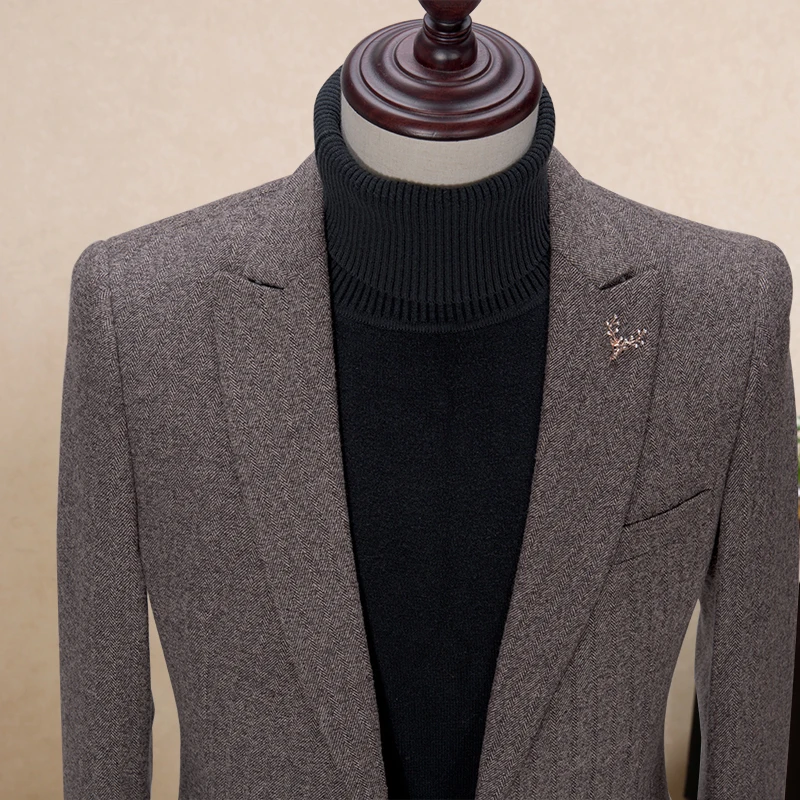 2017 последний дизайн пальто брюки серый твидовый длинный мужской костюм