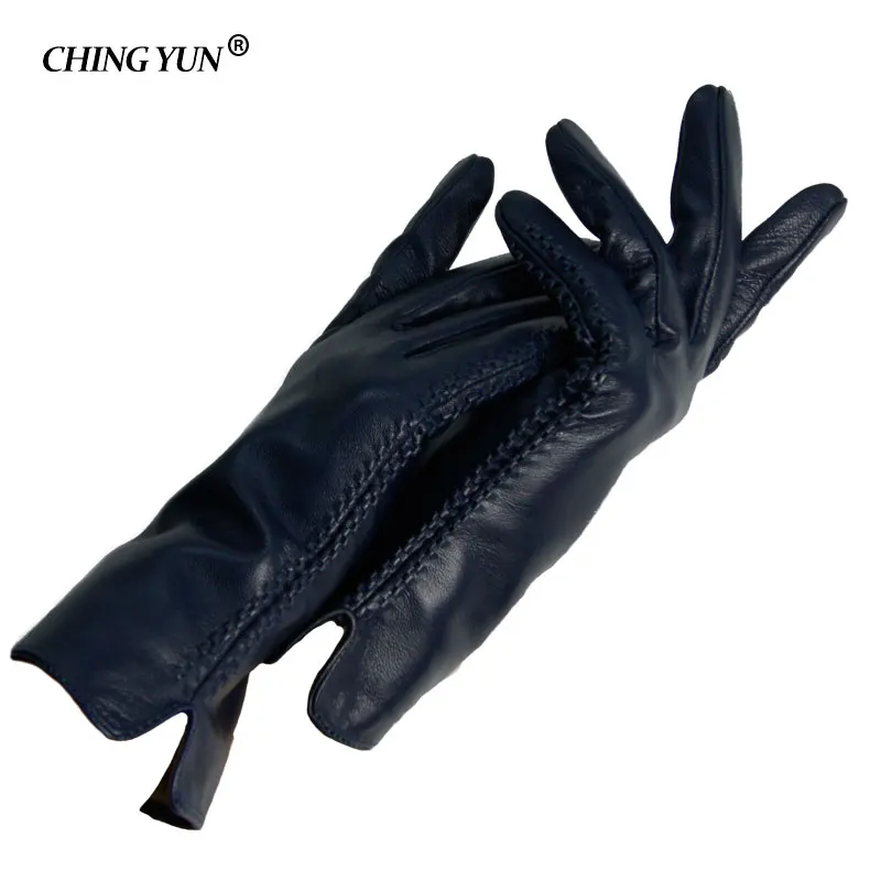 dark blue CHING YUN, женские перчатки из натуральной кожи, зима-осень, женские модные брендовые перчатки из овчины, утепленные рукава, теплые кожаные перчатки для женщин - Цвет: dark blue