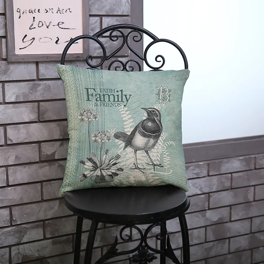 

European style Flowers birds One Side Printing Home Decor Sofa Seat Decorative Cushion Cover Pillow Case Capa Almofada