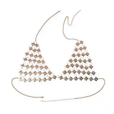 Розовый игла для цветка крест бюстгальтер купальник украшенный цепочками ремни