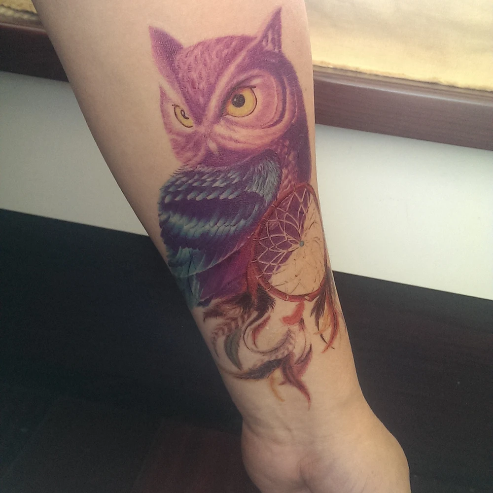 Искусственная временная татуировка переводной цвет птица Сова искусственная