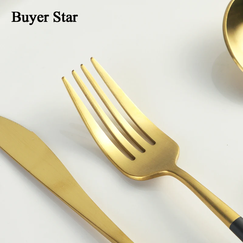 24 шт./лот набор черных столовых приборов из нержавеющей стали посуды для западной