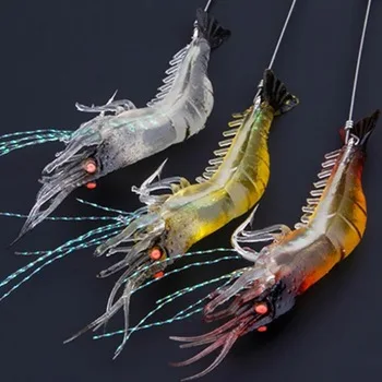 

PVC Artificial Fishing Lure Bionic Shrimp Soft Bait Fishing Tackle with Hook Noctilucent Luminous Night Glow Bead