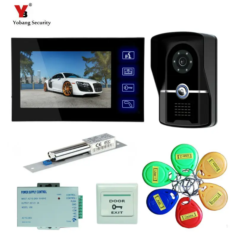 

Yobang Безопасность Бесплатная доставка 7 "запись видеодомофон камера Дверной телефон система + наружная RFID камера доступа + Электрический зам...