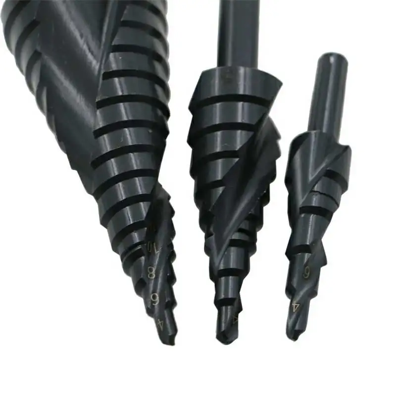 

High-speed steel spiral groove nitrogen-containing step drill 4-32mm step drill multi-function Metal Cone drill bit HSS 3 piece