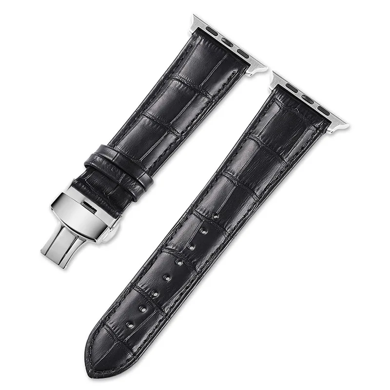 black black silver CHIMAERA для наручных часов Apple Watch, версии чёрный; коричневый ремешок для часов застежка-бабочка адаптер 38 мм 42 мм/40 мм 44 мм для наручных часов iWatch серии 4 3 2 1 - Цвет ремешка: black black silver