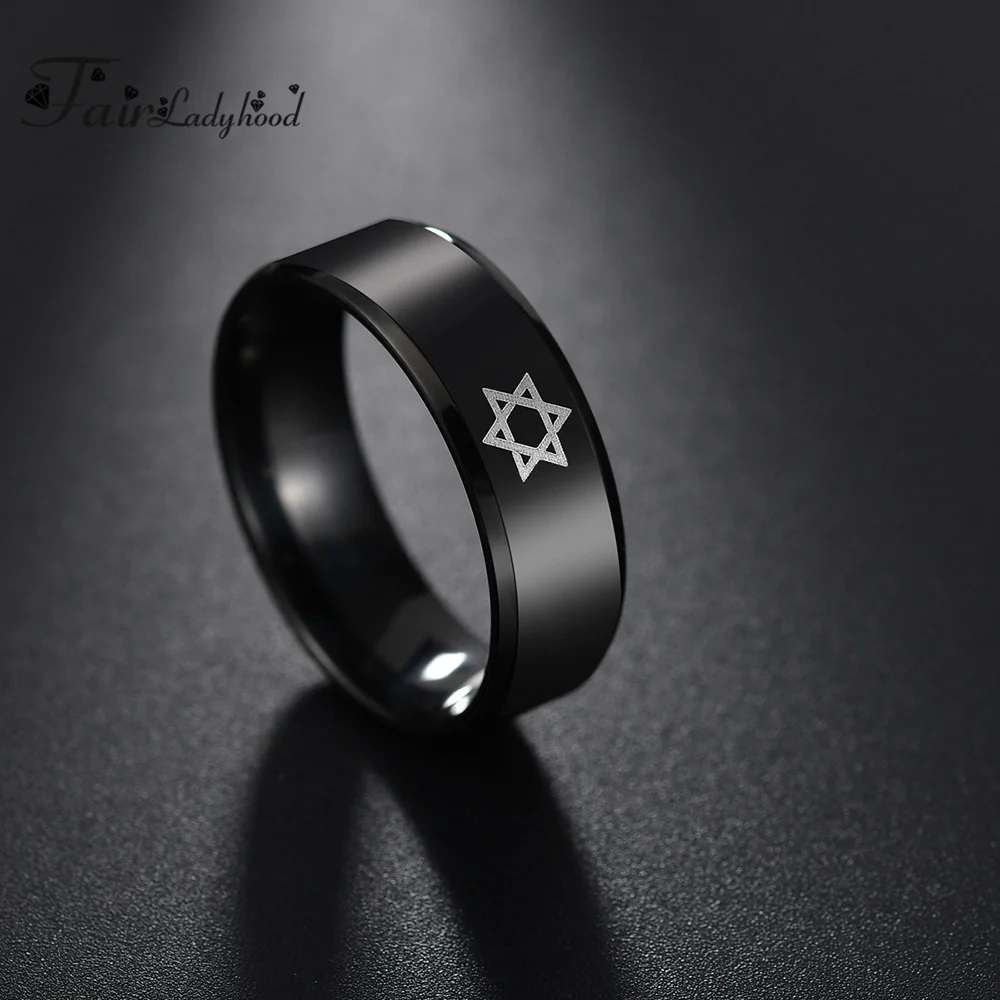FairLadyHood черное кольцо из нержавеющей стали с шестигранной звездой простые