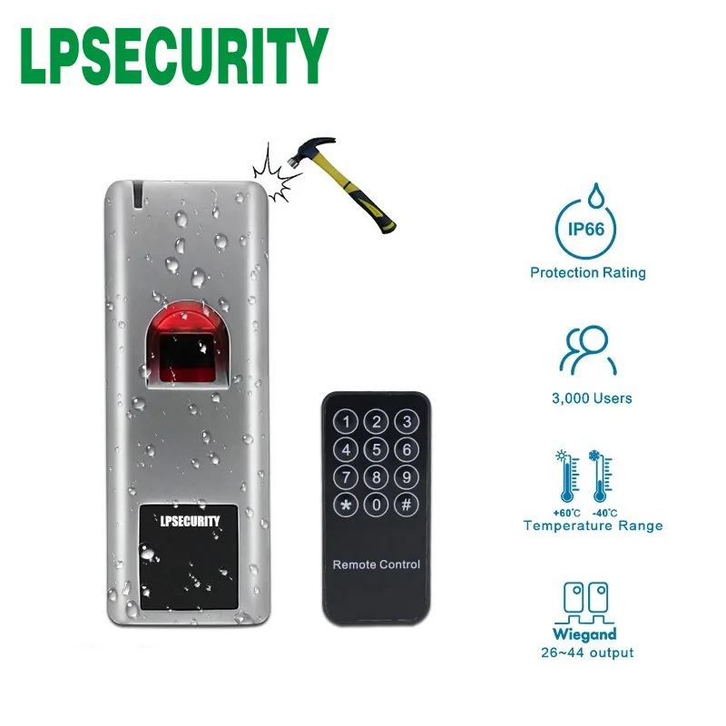 LPSECURITY IP66 Водонепроницаемая металлическая биометрическая система контроля