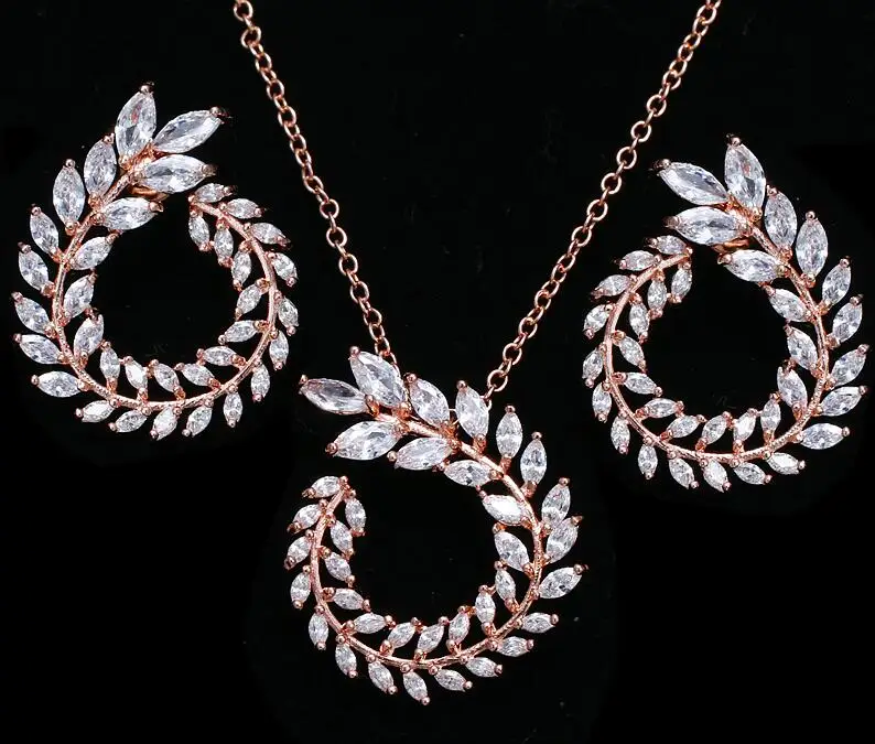 rose gold Bettyue Мода Горячая AAA многоцветный Циркон личности три цвета Оливковая ветвь Ювелирные наборы для женщин Свадебные украшения - Окраска металла: rose gold