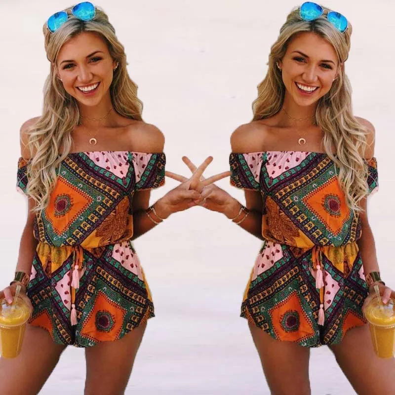 Одно слово для груди комбинезон Женская печатных моды обратно сексуальные