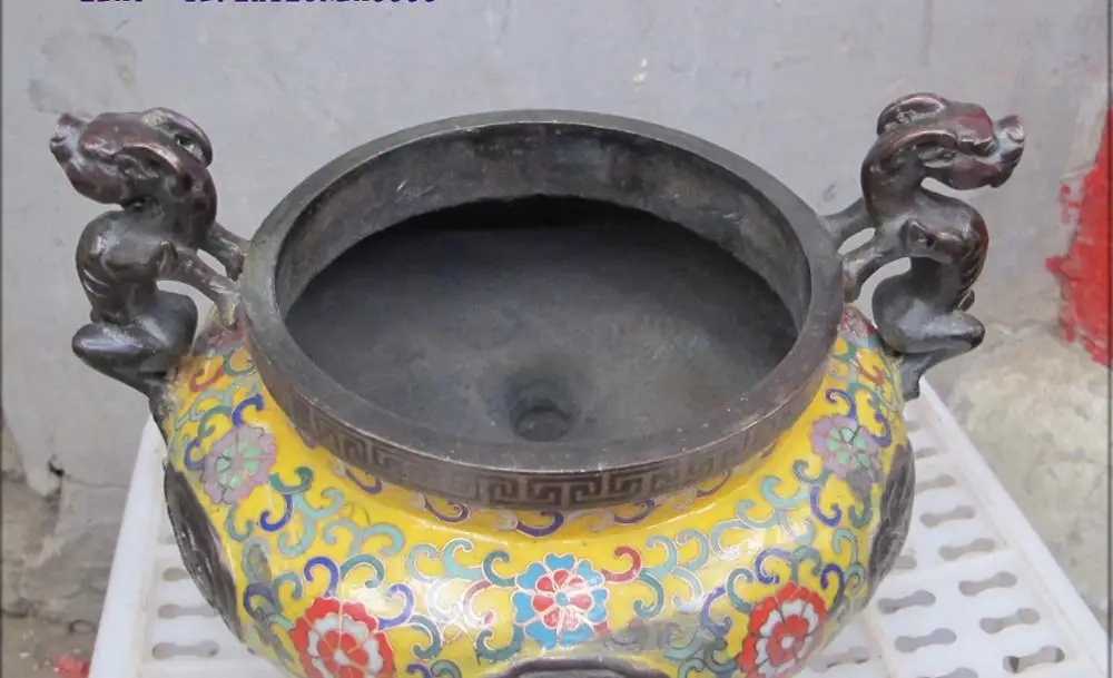 10 &quotКитай старинные бронзовый Перегородчатые foo собака Лев сю цю два дракона ухо