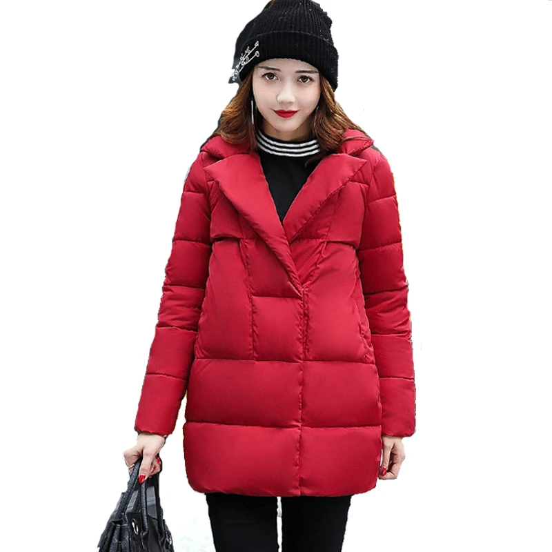 2018 fashion women winter coat turn down collar covered button female outerwear parka warm jacket loose jaqueta feminina | Верхняя