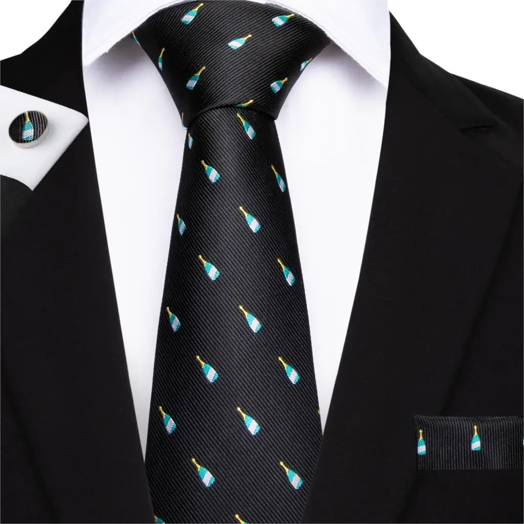 Мужской комплект из галстука и запонок DiBanGu темно-синий или черный шелкового в