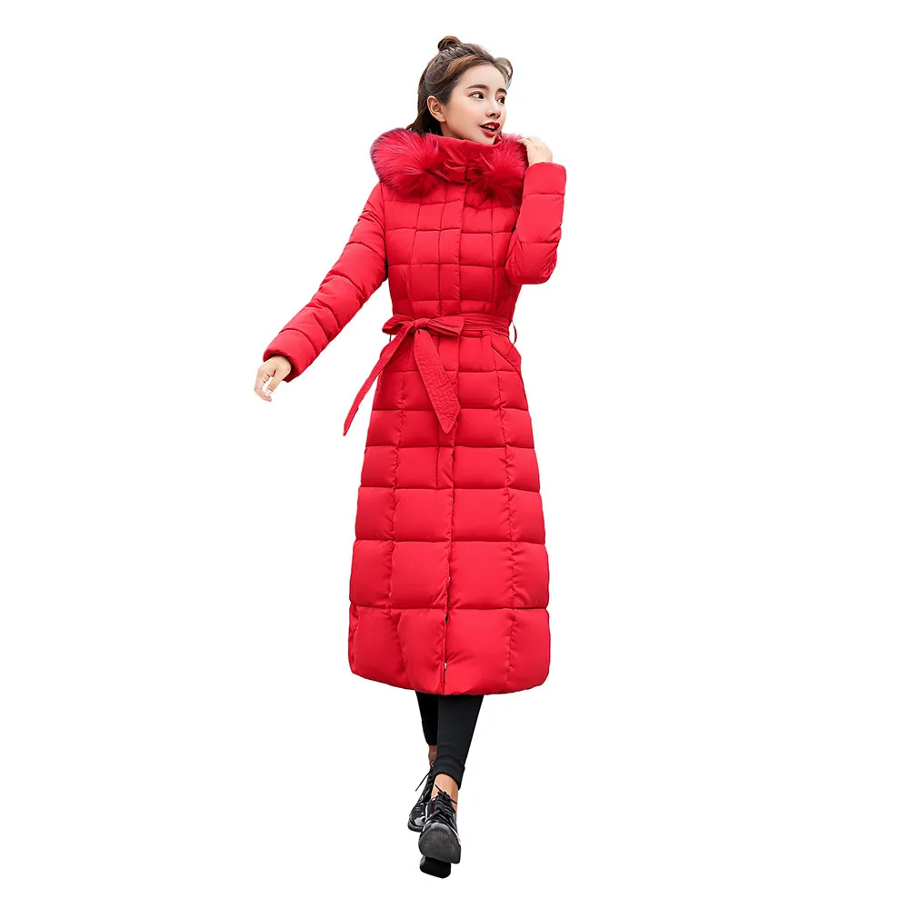Красный FREE OSTRICH Clothes coat Women Outerwear Fur Hooded Coat Long Cotton-padded Jackets Pocket Coats and Jacket women coat Winter - Цвет: Красный