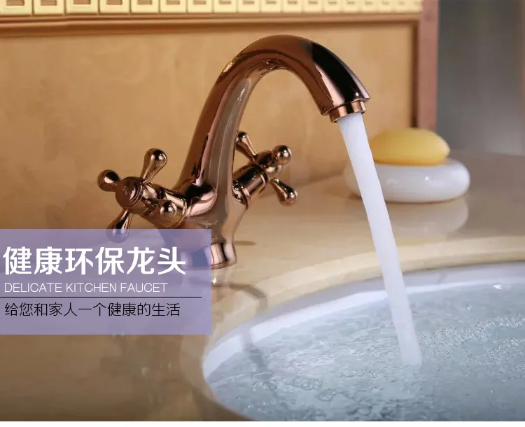 Бесплатная доставка кран для раковины с двойной ручкой из розового золота