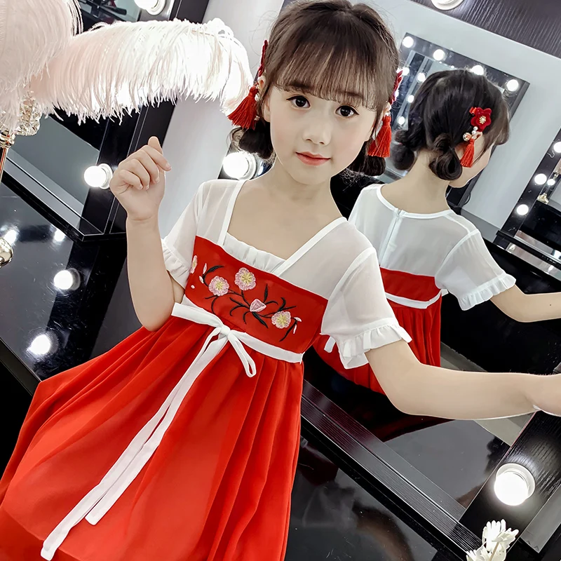 Han/Китайская одежда цельнокроеное платье для маленьких девочек в традиционном