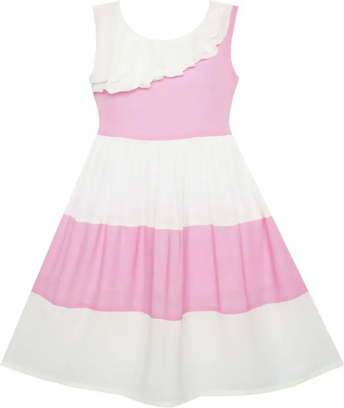 Sunny Fashion платья для девочек Плиссированный Воротник Цветной блок Шифон Sundress 2020