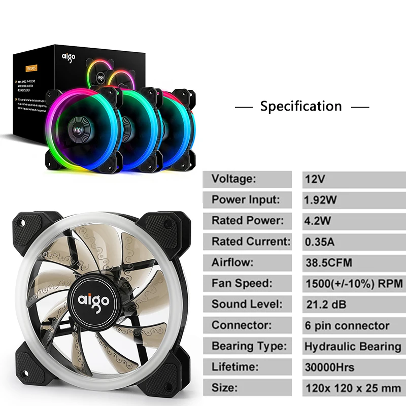 Aigo darkFlash DR12 чехол для компьютера PC охлаждающий вентилятор двойной Aura RGB 120 мм тихий+ ИК пульт дистанционного управления охлаждающий чехол для компьютера вентилятор процессора