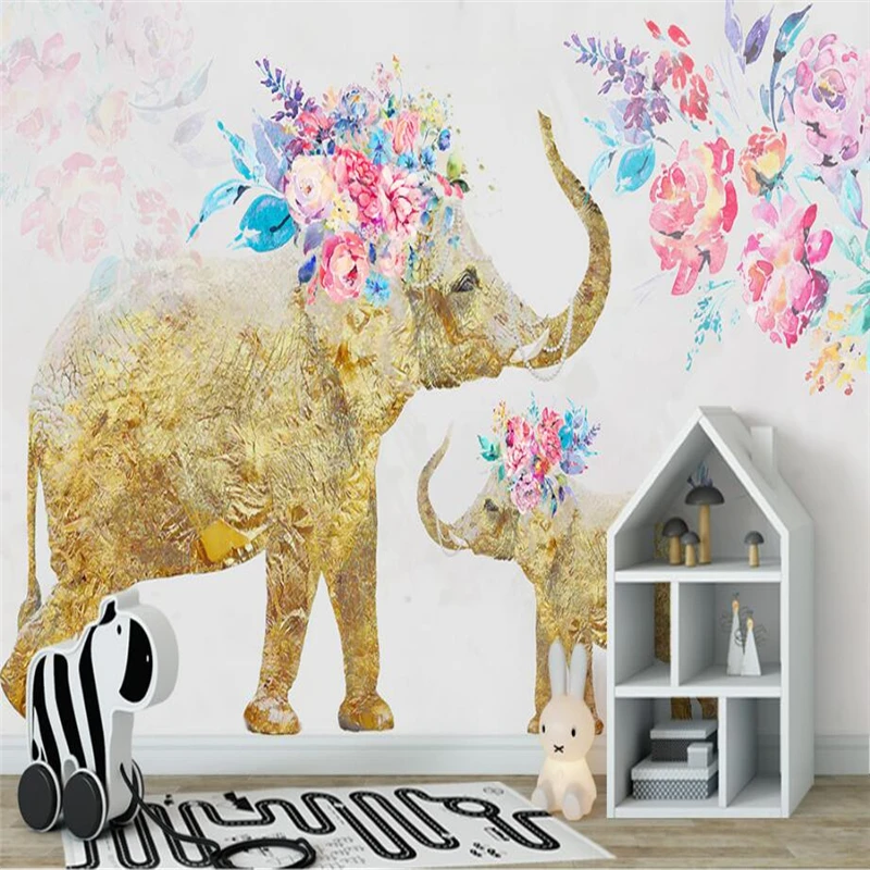 

Custom 3D Gold Wallpaper Hand Painted Elephant Photo Wallpapers For Living Room TV Background Kitchen Study Bedroom Wall Murals