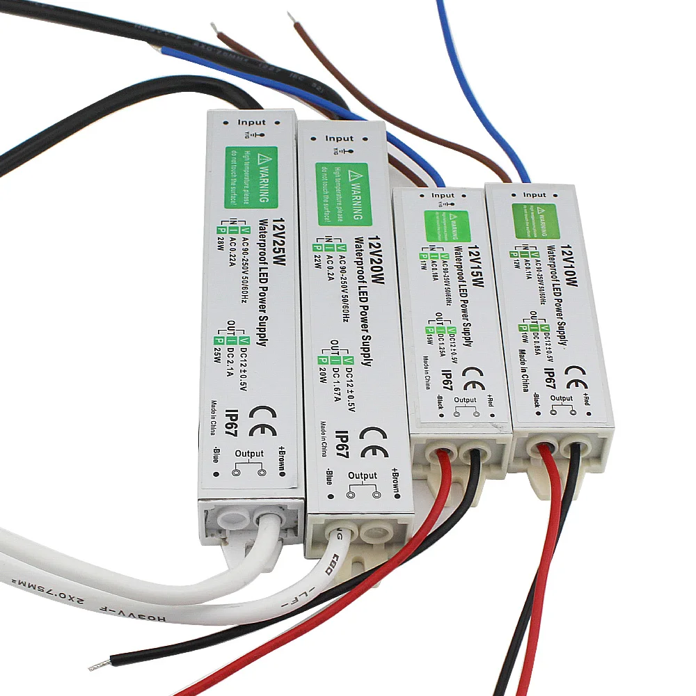 Водонепроницаемый IP67 светодиодный Driver переменного тока в Dc 12 V 10 W 15 W 20 W 25 30 W 36 W 45 W 50 W 60 W 80 W 100 W 120 W 150 W Питание для светодиодный полосы света