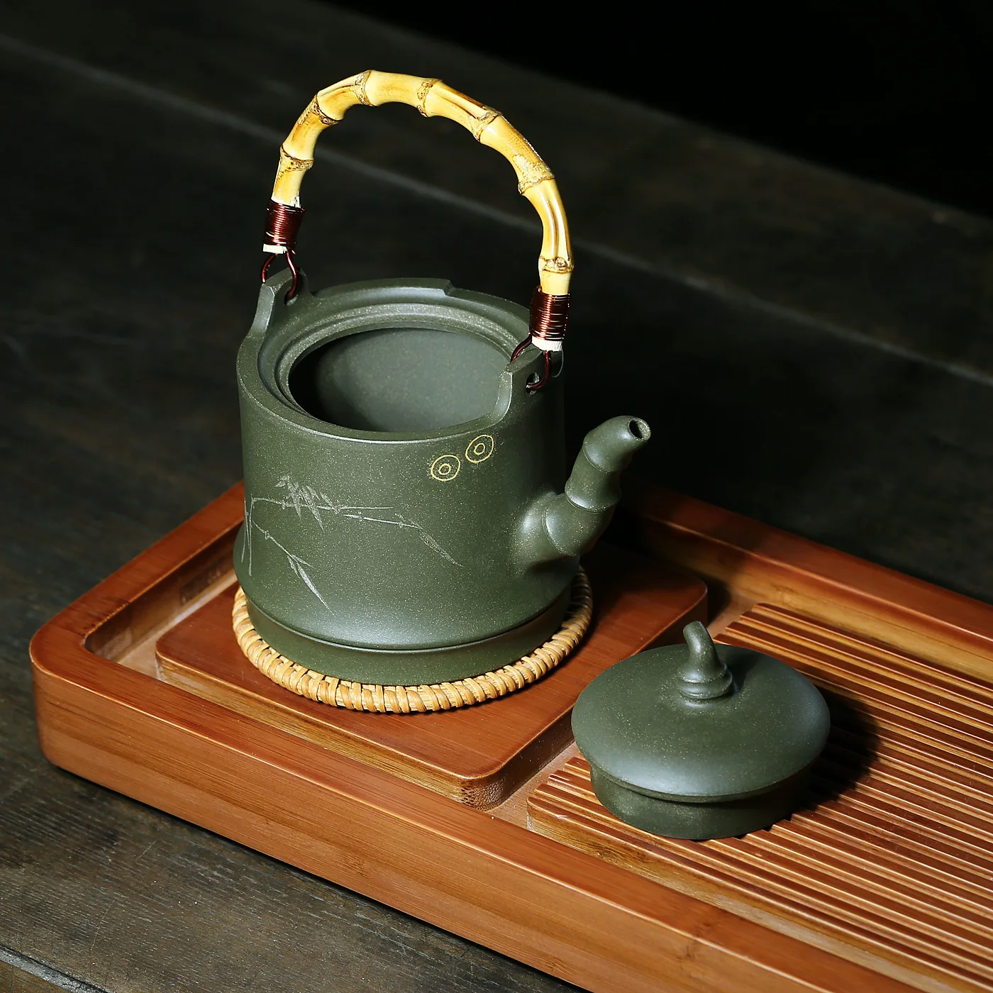Полный ручной один лист бамбуковая ручка китайская зеленая известная Shao Li Ping Kungfu онлайн чайный горшок чайный набор оптом