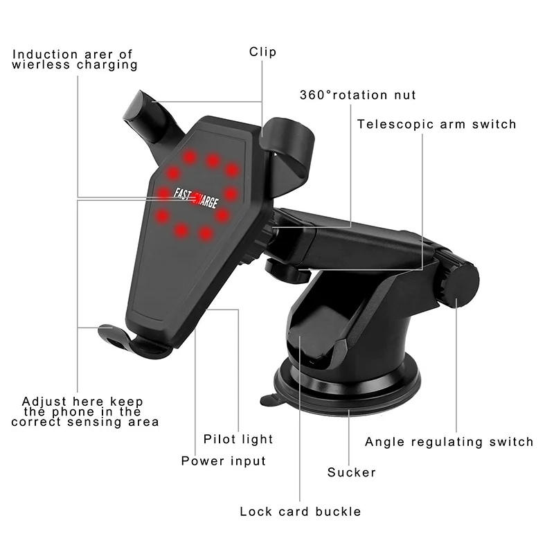 Беспроводное автомобильное зарядное устройство для Samsung Galaxy Note 5 S6 S7 Edge S8 S9 iPhone X 8
