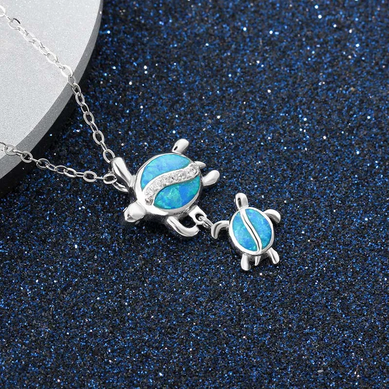 ANGG Geniune 925 Sterling Silver Blue Opal Stone Vintage Pendants Jewelry Trendy Tortoise For Women &amp Parent-child | Украшения и
