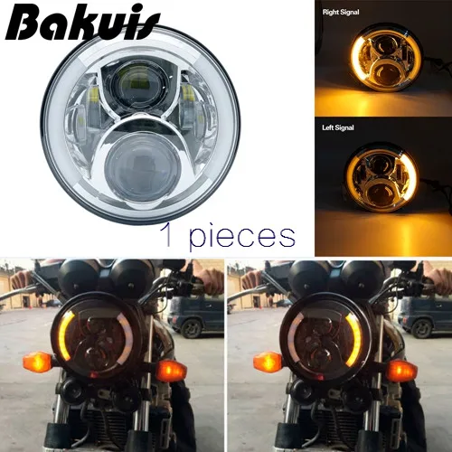 1 pcs Chrome Для Лада Нива 4x4 suzuki samurai " светодиодный DRL H4 Halo Фары для ваз 2101 7 дюймов светодиодный налобный фонарь с янтарным указателем поворота влево и вправо - Цвет: 1 pcs Chrome