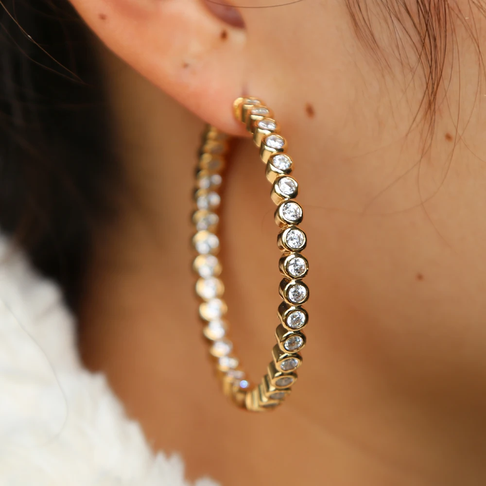 2018 золотые полированные серьги кольца 50 мм 2 дюйма инкрустированные австрийским