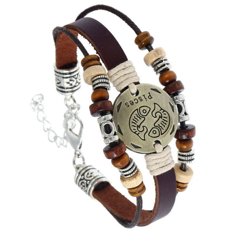 Microheart Новый 12 знаков зодиака Пояса из натуральной кожи браслет созвездий Дева