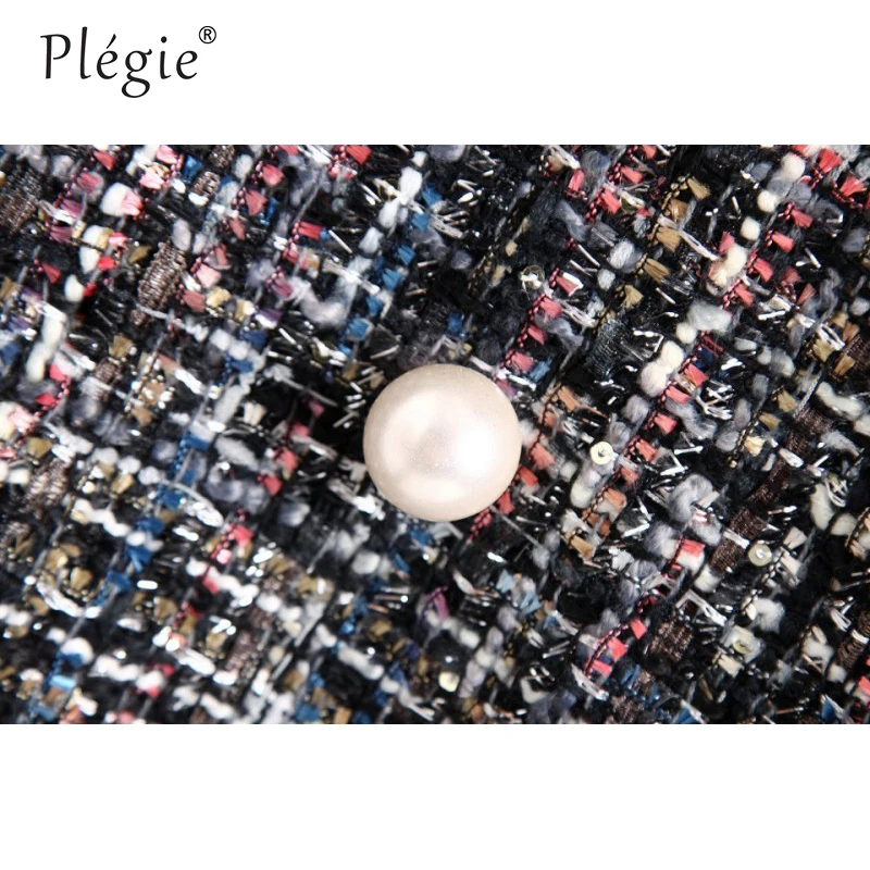 Женский твидовый пиджак в клетку Plegie винтажный шикарный с искусственным