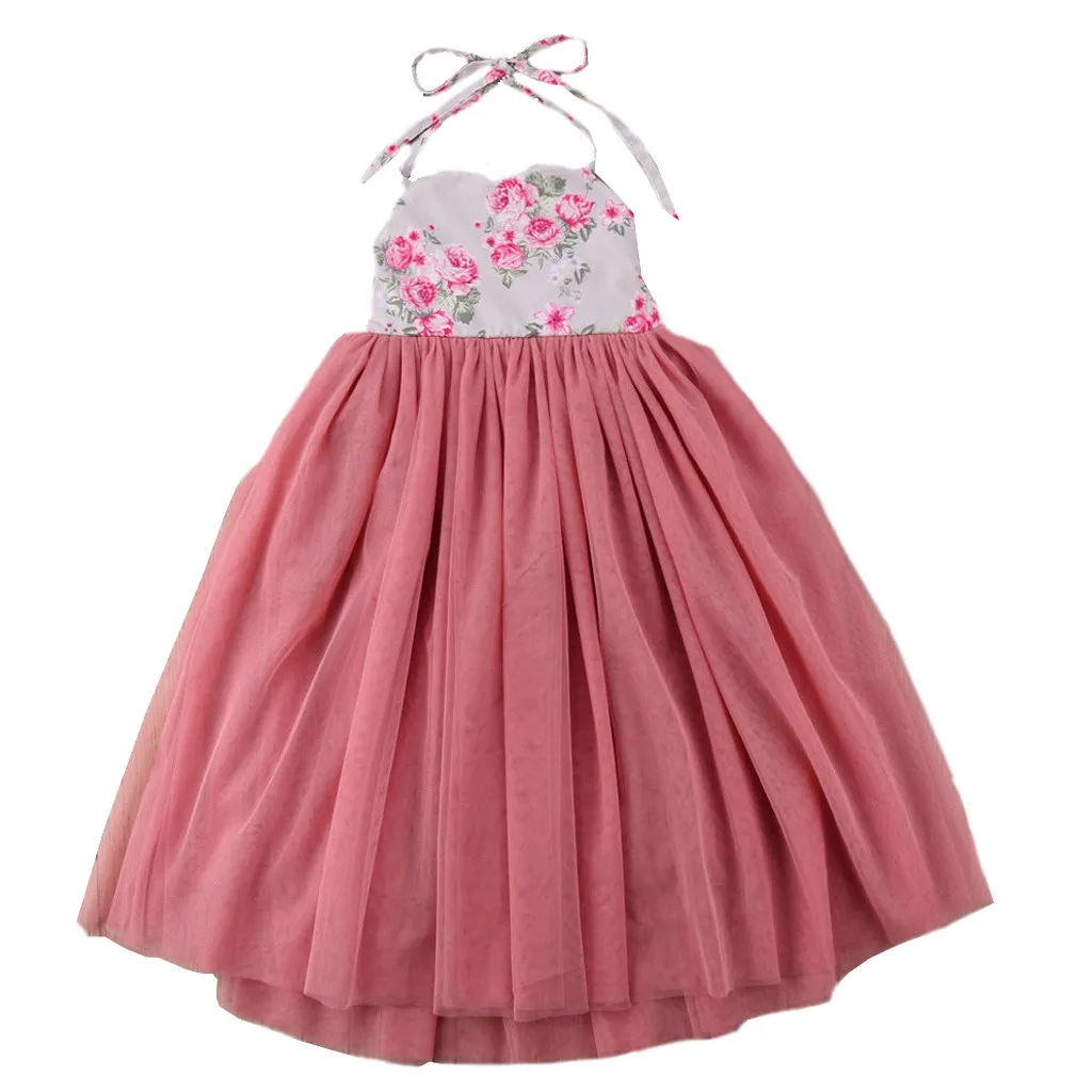 Baby Dresses Girl Children Kid Floral Print Sling Sleeveless Princess Grenadine Dress Clothes Vestido Bautizo Bebek Elbise | Мать и