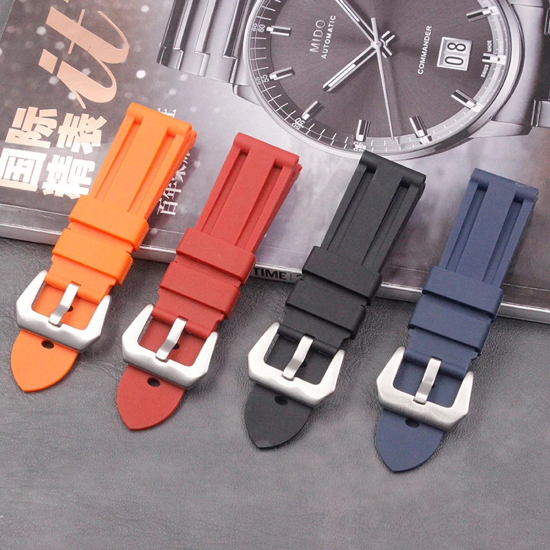Watch accessories men's rubber strap buckle 24mm for Panerai PAM111 PAM508 441PAM368 ladies sports waterproof silicone strap