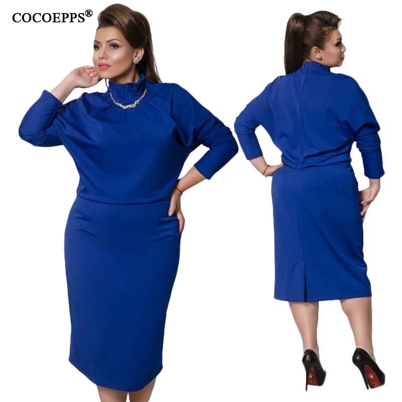 5xl 6xl женские большие размеры модные платья Vestidos прямые 2018 зима осень синее