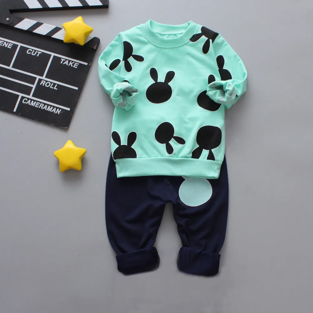 Toddler Summer Clothes Kid Baby Rabbit Print Long Sleeves Top+Pants Girls Outfit Sets Tracksuit Kids Kiz Cocuk Giyim | Детская одежда и