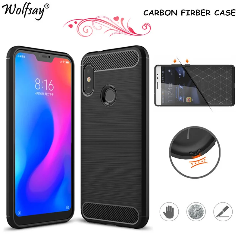 Чехол из углеродного волокна Wolfsay для Xiaomi Redmi 6 Pro мягкий силиконовый чехол