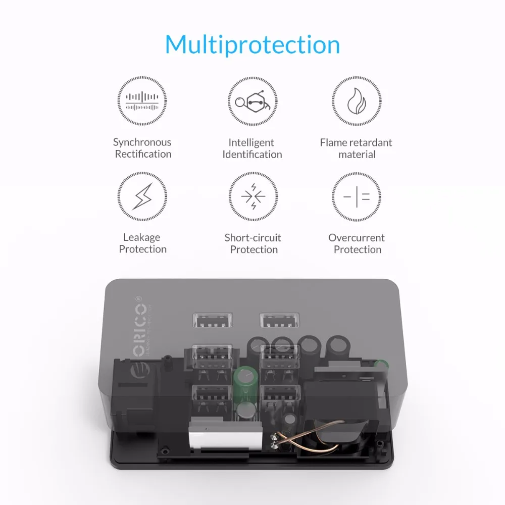 ORICO DCV-4U 4 PortsUSB зарядное устройство мини умное зарядное устройство 5V2. 4A* 4 макс. Выход 20 Вт настольное зарядное устройство US/EU/UK/AU