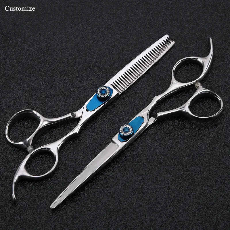 

Customize logo japan steel 6 inch gem cut hair salon scissors cutting barber makas haircut Thinning shears hairdressing scissors