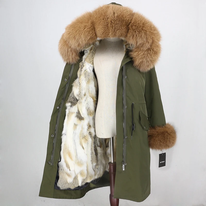 green camel OFTBUY X-long Parka водонепроницаемое пальто натуральный мех зимняя куртка женская натуральный Лисий мех воротник капюшон манжеты подкладка из натурального кроличьего меха Повседневная - Цвет: green camel