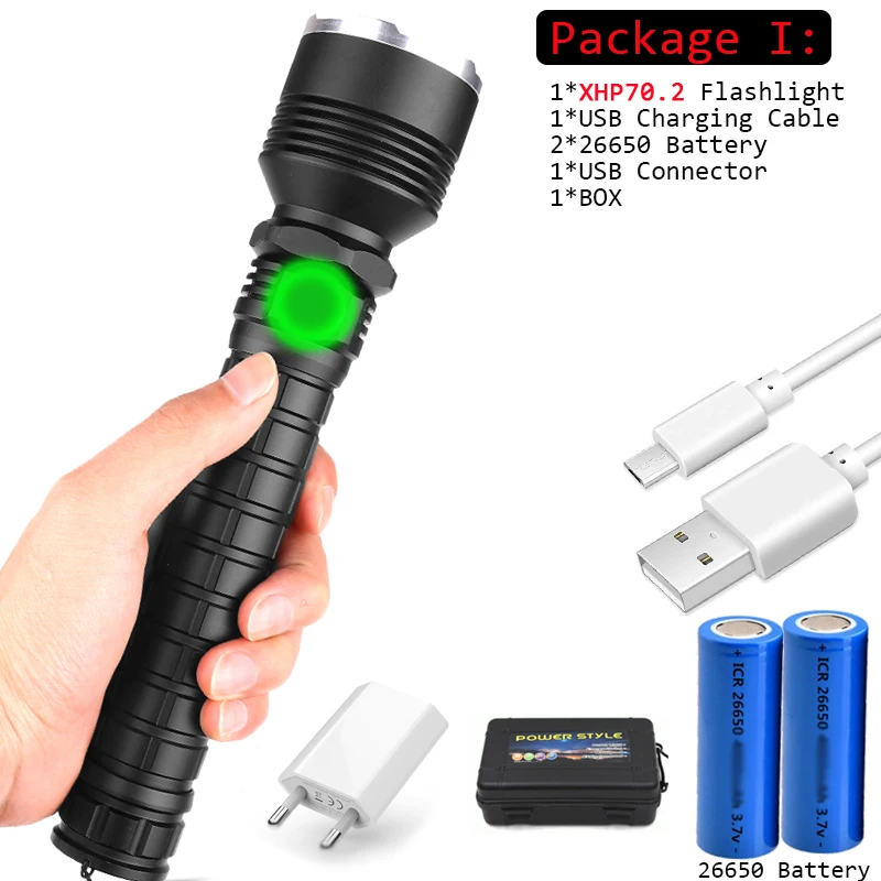 Мощный светодиодный фонарик 26650/18650 лм XHP70.2/XHP50, фонарик с usb-зарядкой, светодиодный фонарь lanter с аккумулятором для кемпинга - Испускаемый цвет: I