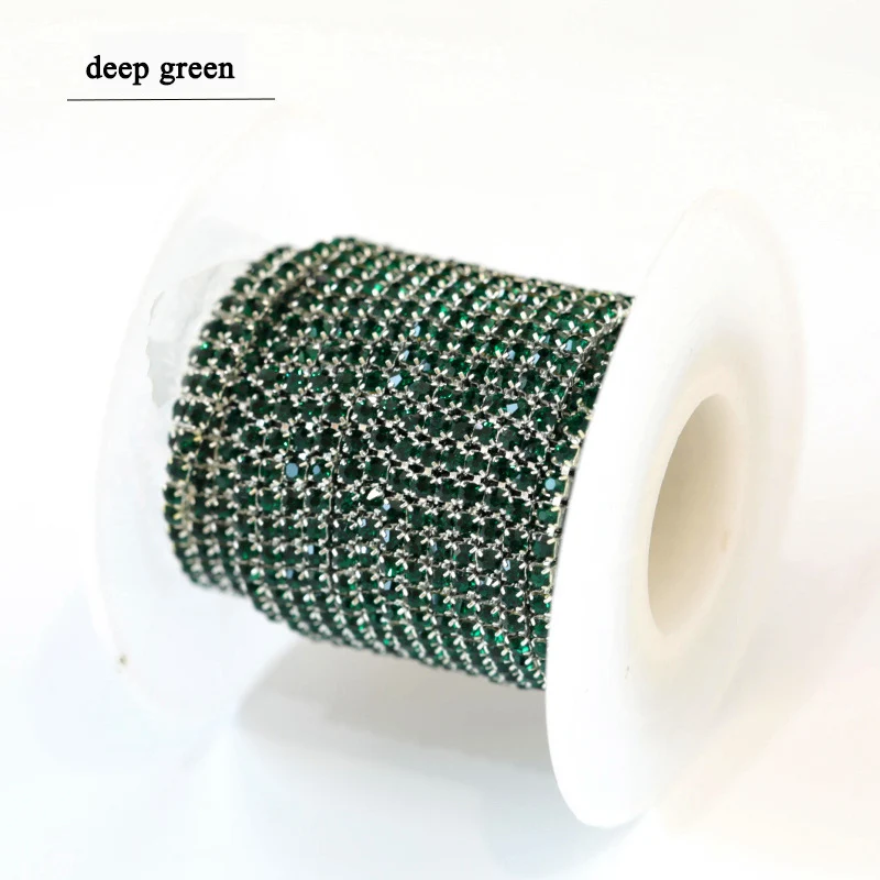deep green 1 м/лот стразы на цепочке с плоской обратной стороной, стразы с серебряными когтями, отделка кристаллами для рукоделия, рукоделия, шитье, отделка, Аппликации, рукоделие, Декор - Цвет: deep green