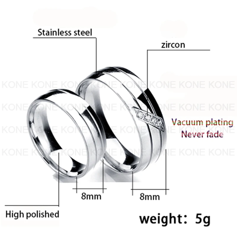 Мужские и женские кольца с двойными линиями UZone обручальные из титановой стали