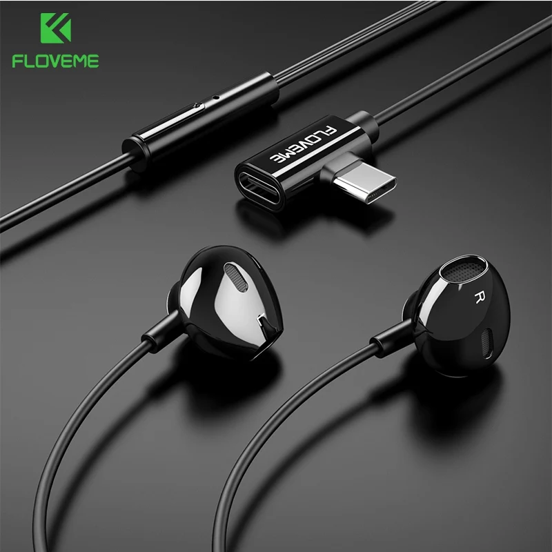 Floveme 2 в 1 USB Type C наушники для Xiaomi A1 A2 Mix 2s Samsung Note 10 S10 S9 зарядка спортивные гарнитура