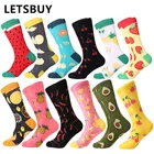 MYORED 12 парлот повседневные мужские носки, плед красочные фрукты мультфильм животных в горошек полосатые счастливые деловые вечерние мужские хлопковые носки