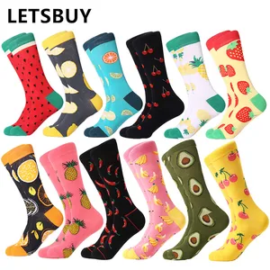 MYORED 12 парлот повседневные мужские носки, плед красочные фрукты мультфильм животных в горошек полосатые счастливые деловые вечерние мужские хлопковые носки