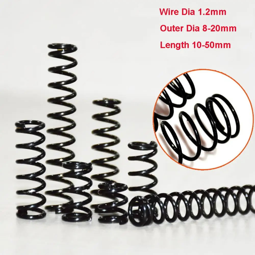 

5PCS High Elastic Blackening Spring Manganese Steel Pressure Spring Wire Dia 1.2mm Outer Dia 19mm Length 10-50mm