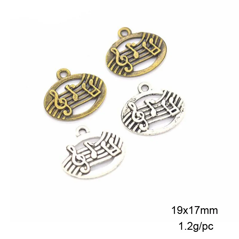 

50pcs 19x17mm Tibetan Silver/Antique bronze Plated Muscial Note Charms Pendants For Bracelet Necklace Jewelry Making
