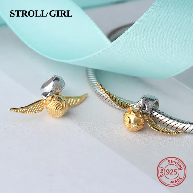 Strollgirl Серебро 925 Подвески Классический Золотой снитч бусинами подходят кулон Пандора браслет ювелирных аксессуаров решений для мужчин подарок