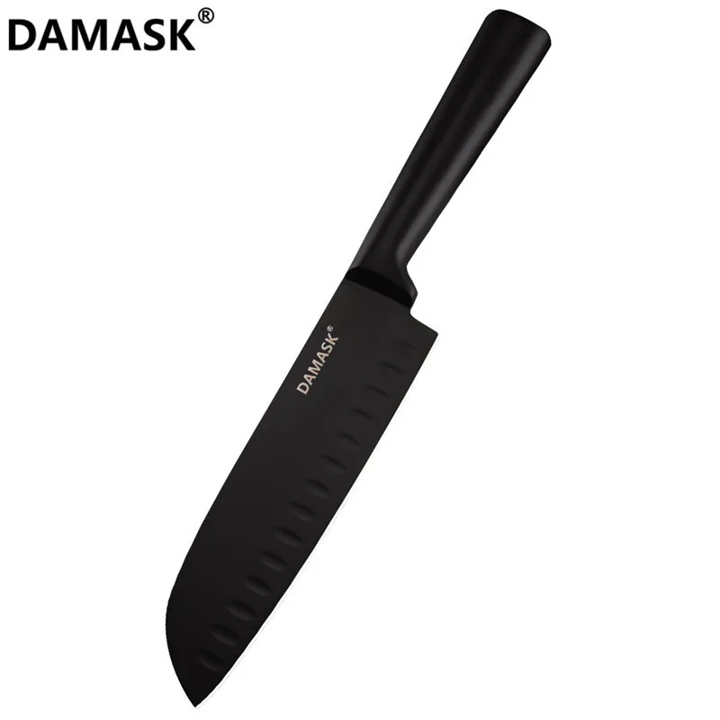 7 inch santoku Дамасский черный кухонный нож из нержавеющей стали с покрытием антипригарным острым лезвием, поварские ножи, светильник, набор кухонных ножей с тяжелой ручкой - Цвет: 7 inch santoku