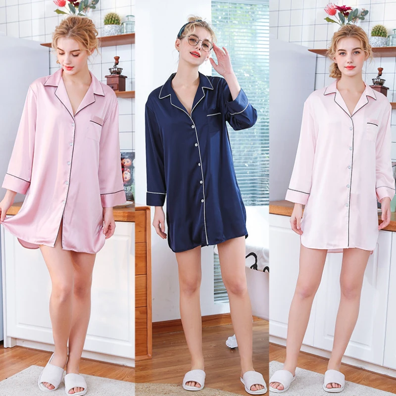 

SSH0306 Nightgown Women Sexy Short Nightdress Spring Summer Ladies Nightgown Sleepshirt Female V Neck Sleepwear Women Nightwear